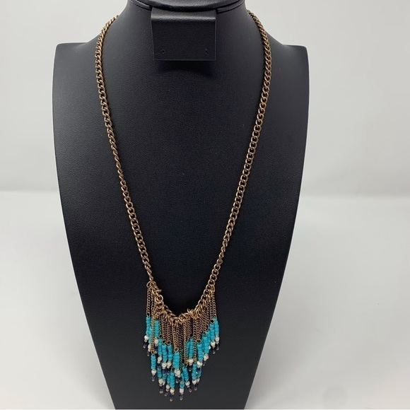 Southwestern Boho Blue Teal Beaded Necklace - Picture 1 of 7